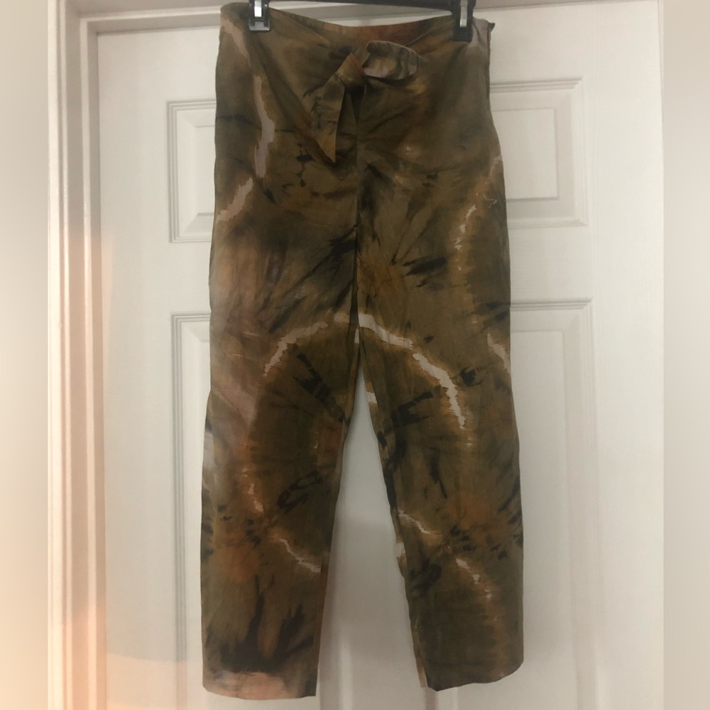 Zara tie front culotte pants, tie dye print